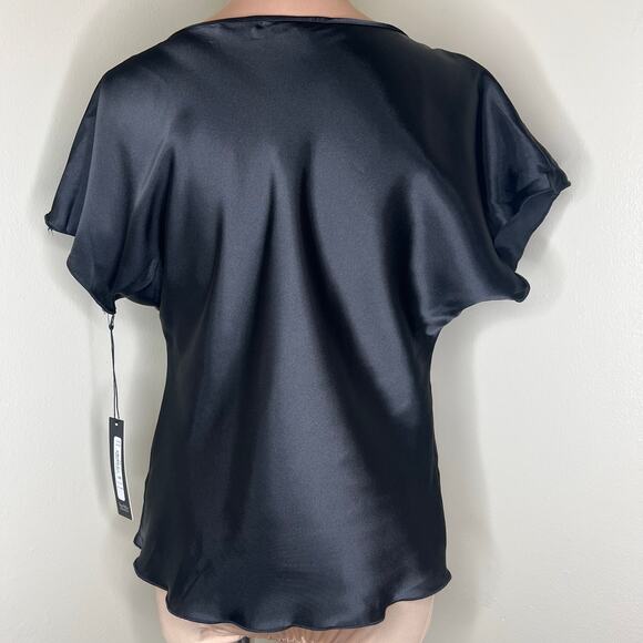 Nicole Miller Blouse XS Black Satin Drape Cowl Neck Elegant Going Out Chic NEW - Picture 3 of 8